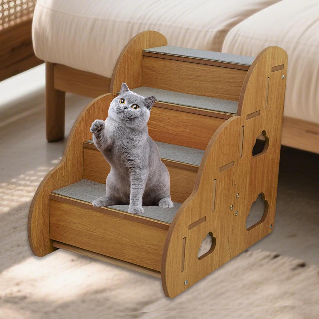 Dog Stairs with 4 Step Anti Slip for Puppies, Kittens, 45x30x40cm Gentle Climbing Aid Wood Ramp