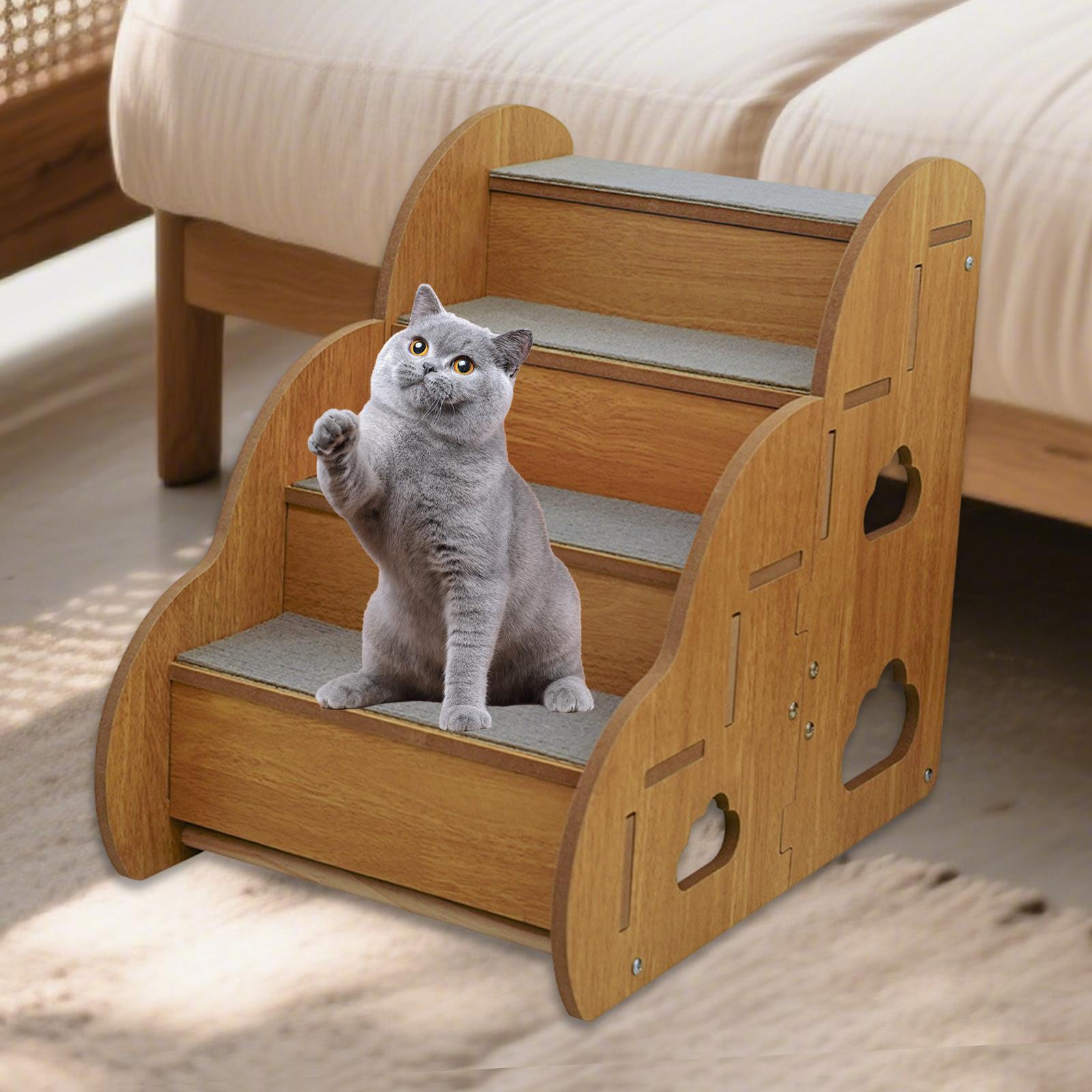

Dog Stairs with 4 Step Anti Slip for Puppies, Kittens, 45x30x40cm Gentle Climbing Aid Wood Ramp коричневый