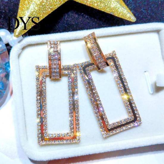 Damen-Ohrstecker mit Strass-Intarsien, hohl, rechteckig, Schmuck, Geschenk