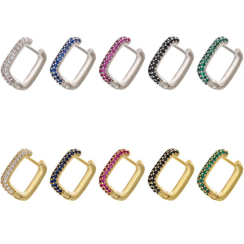 

Copper Inlaid Diamond Rectangular Ear Buckle Earrings Women S Light Luxury Multi-Size U-Shaped Earrings Ve144 Gold Pink Diamond