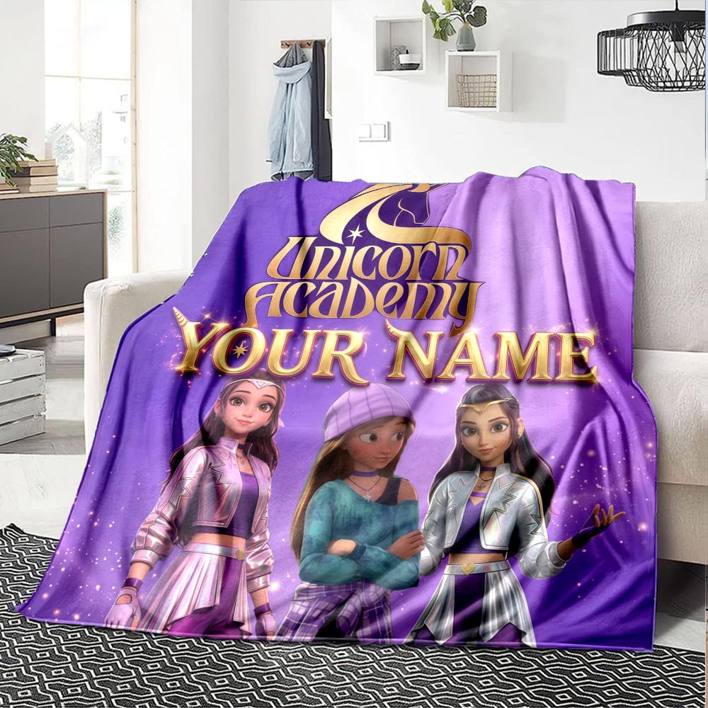 1PC Unicorn Academy Custom Name Patterned Flannel Blanket Suitable For All Seasons For Home Decor Warmth And Comfort Gifts Holiday Present