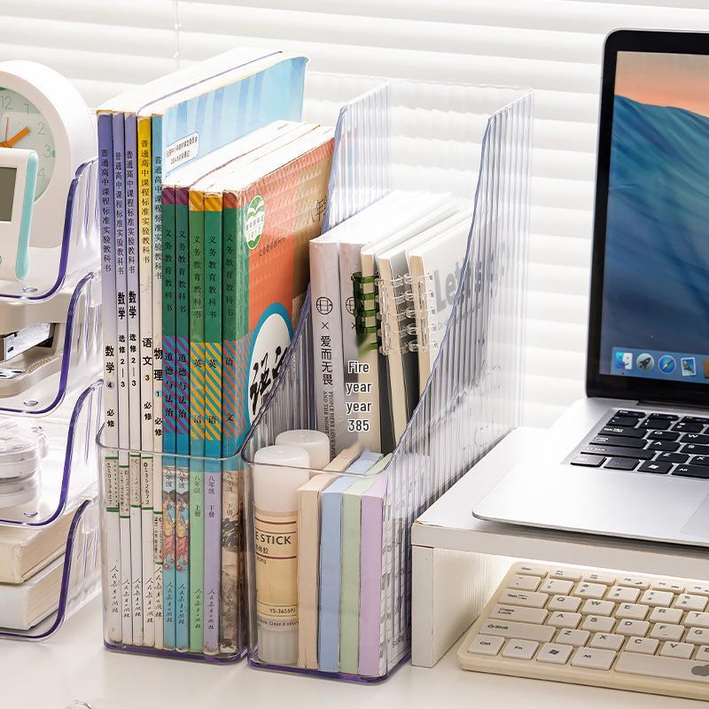 Transparent Book Stand and Storage Rack with Bookshelf Bookends