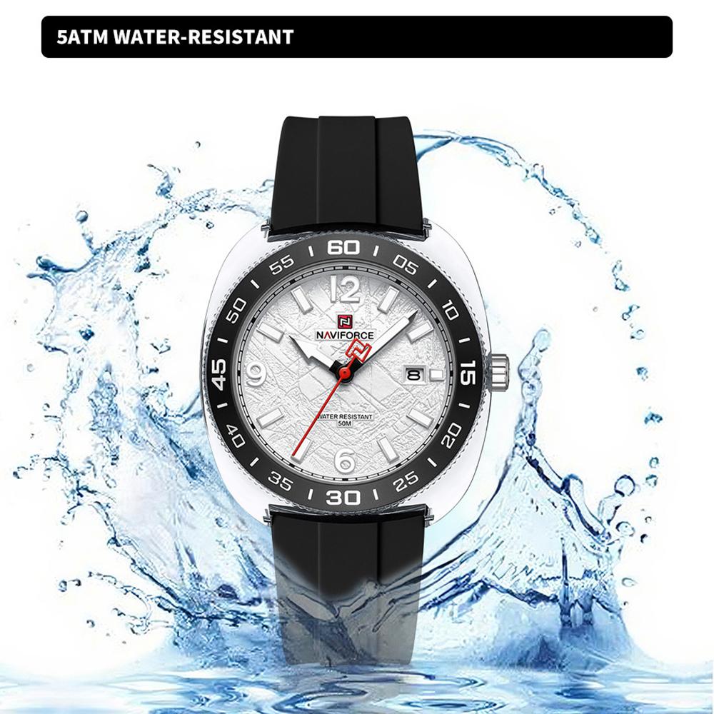 NAVIFORCE Original Men Calendar Watch Quartz Movement Round Case Luminous Pointer 50m Waterproof Silicone Strap Men Casual Watch NF7132