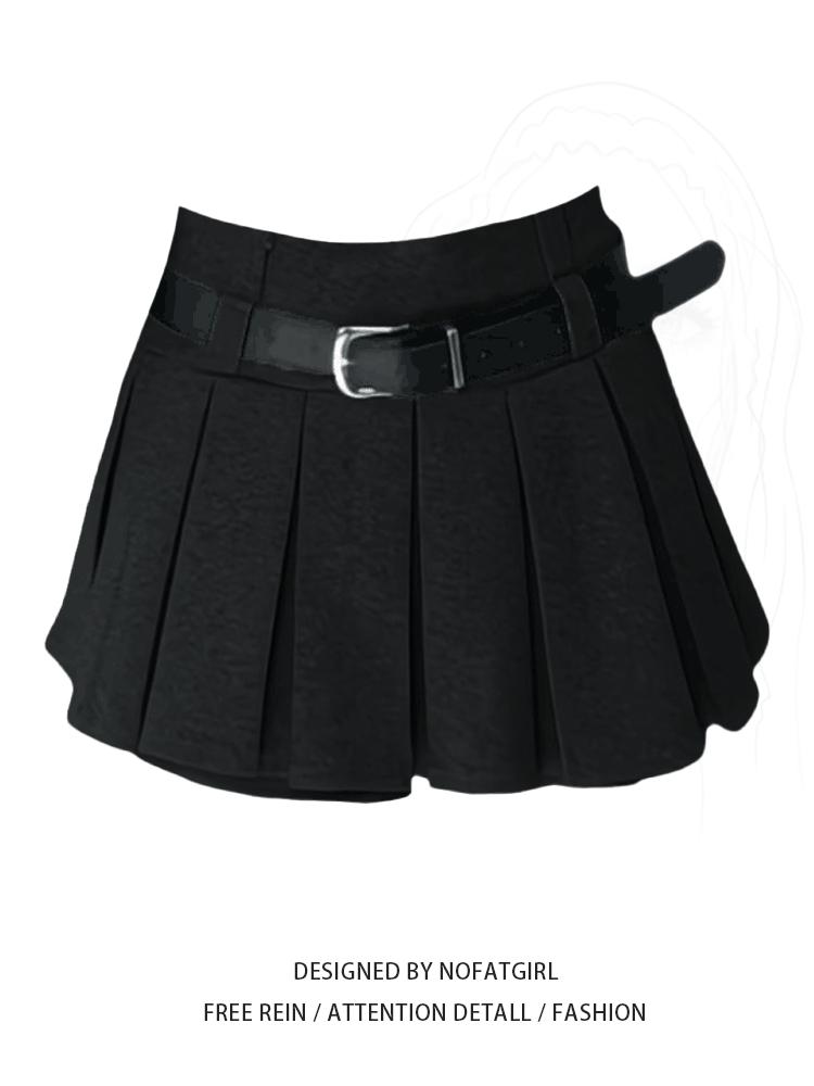 

Plus Size Chubby Girl Preppy Style High Waist Skirt Women s Autumn and Winter Casual Slim Looking Pear Shapes Pleated Skirt 2XL чёрный