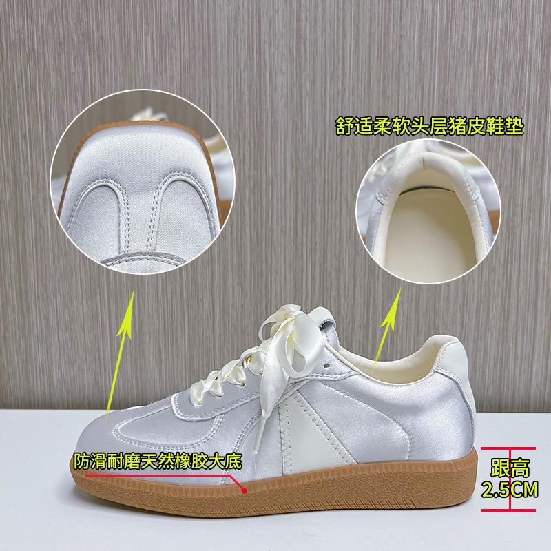 Leather German Training Shoes 2025 Spring New Fashion Soft Sole Square Head White Shoes Ballet Casual Versatile Women's Shoes