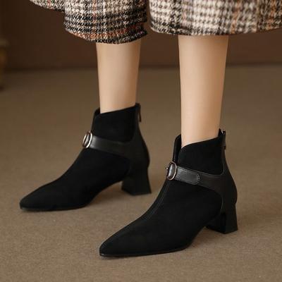 Soft Leather Retro Ankle Boots for Women, New Autumn-winter Style, Medium Heel, Pointed Toe Shoes