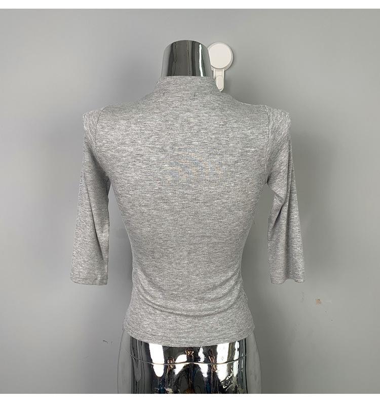 Dongdaemun Slim Ribbed High Neck Mid-Sleeve T-Shirt - Flattering Office Wear