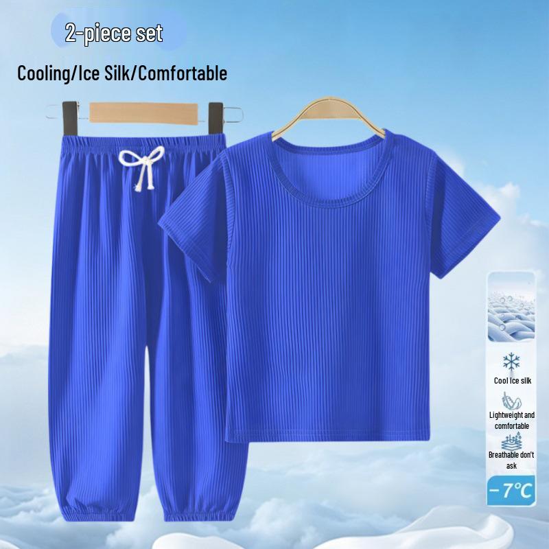 2025 Summer Ice Silk Kids Short-Sleeve Pajama Set - Boys & Girls 110 cm