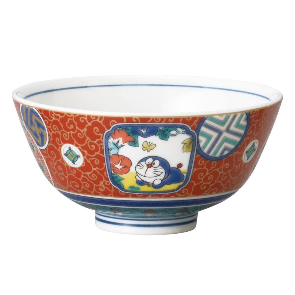 Kinsho Pottery Tea Bowl 12cm Kutani Ware Shoza Style Colored Gold Laminated Made in Japan 008162 "Doraemon" Approx.
