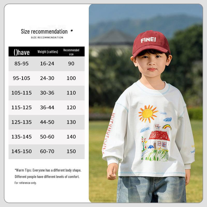 Nausicaa Spring 2025 Kids' Hand-Painted Korean-Style Cotton T-Shirt - Cute Long Sleeve for Boys & Girls