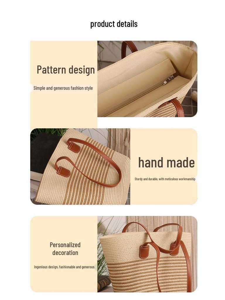 Handmade Large Capacity Straw Shoulder Bag - Trendy 2025 Design with Advanced Zipper for Women