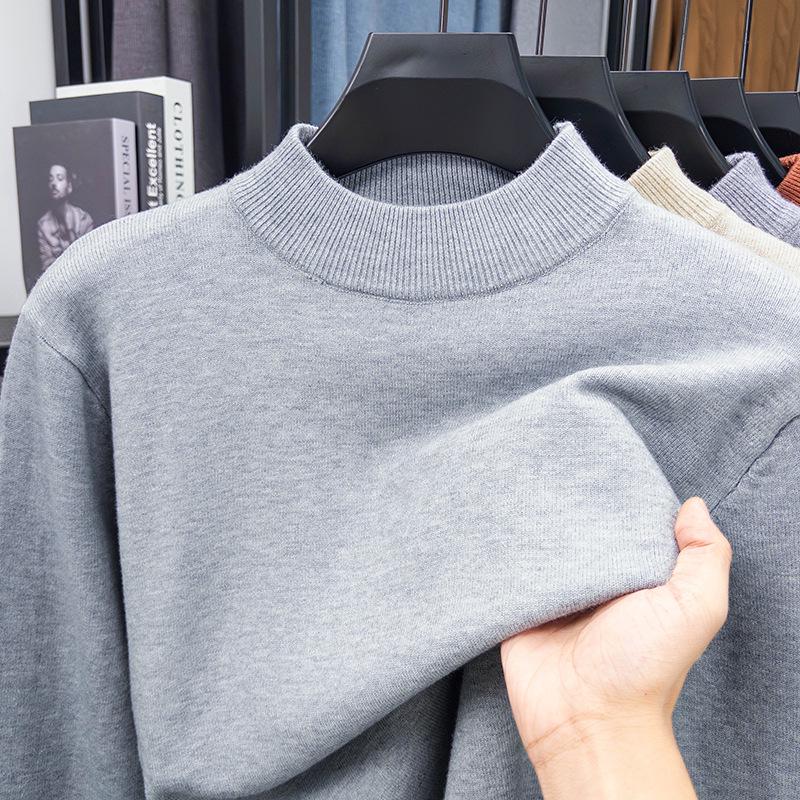 Men's Half-High Collar Wool Sweater - Warm, Versatile, Solid Color for Autumn/Winter