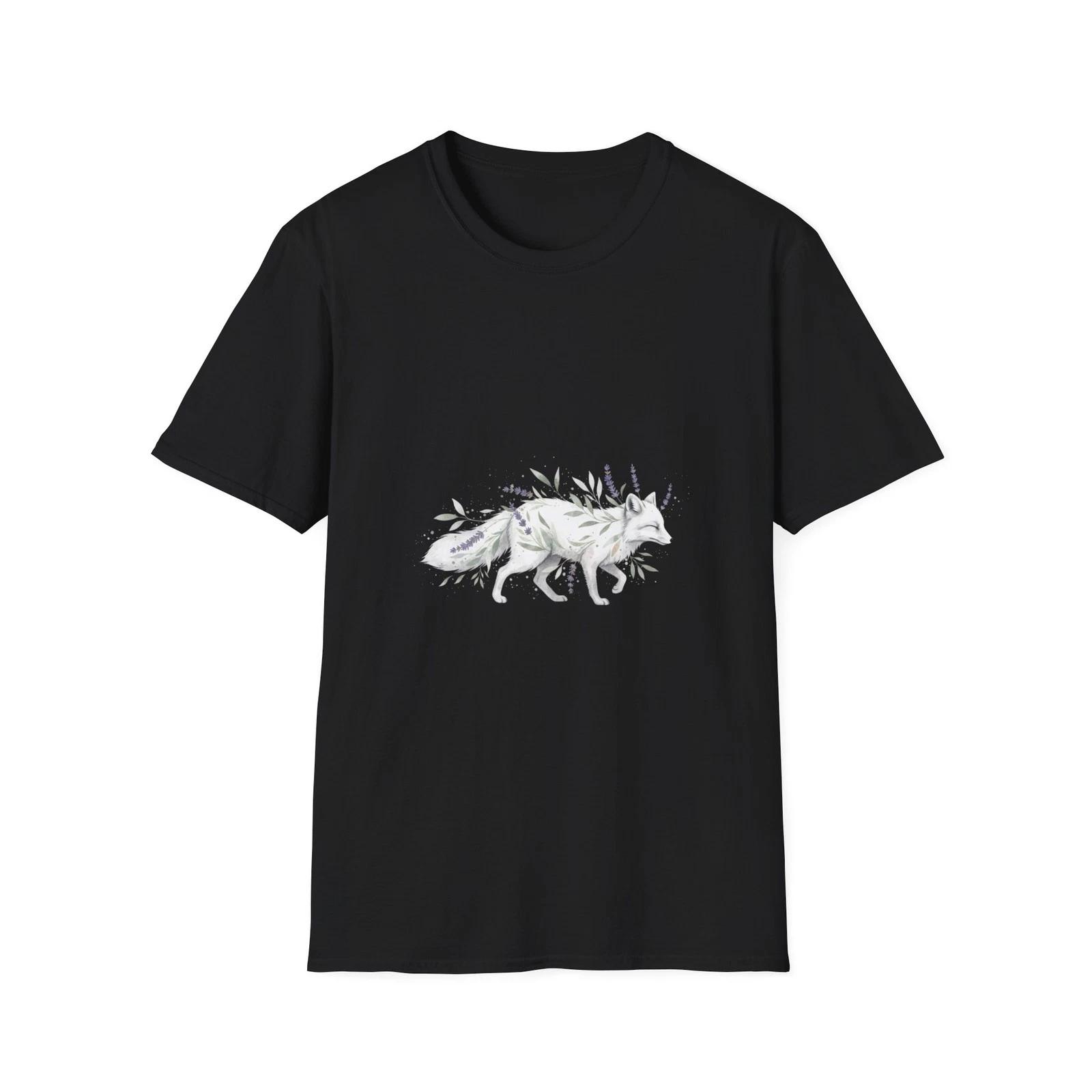 Fox Watercolor Lavender Nature Black Tee Boho Aesthetic T-Shirt S