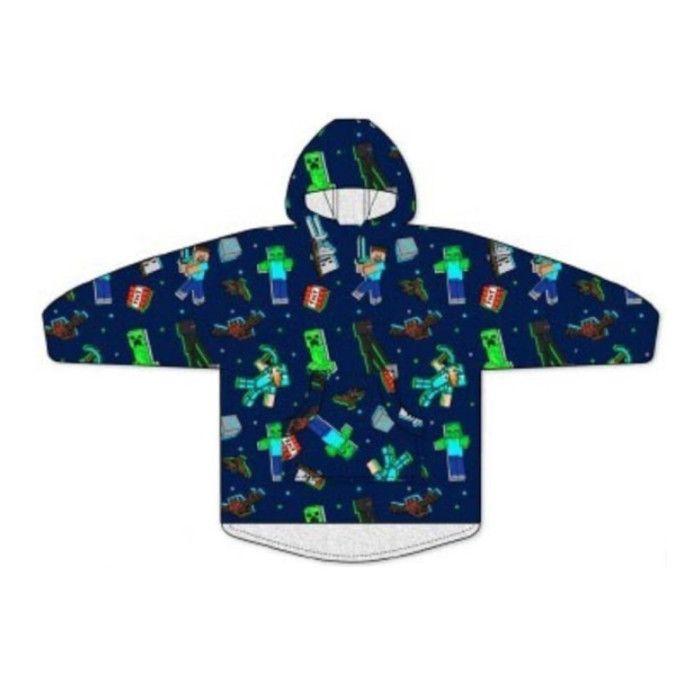 Plaid à Capuche Enfant Minecraft Polaire - Sweat Plaid 7-14 ans - Couleur:Bleu Taille:Taille Unique - Bleu