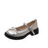 Round Head Shallow Mouth Bow Single Shoes Spring 2025 New Fashion Versatile Mary Jane Soft Sole Small Single Shoes Women's Shoes