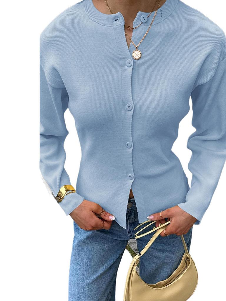 Spring/Summer 2026 Women's High-End Solid Color Buttoned Knitwear - European/American Style