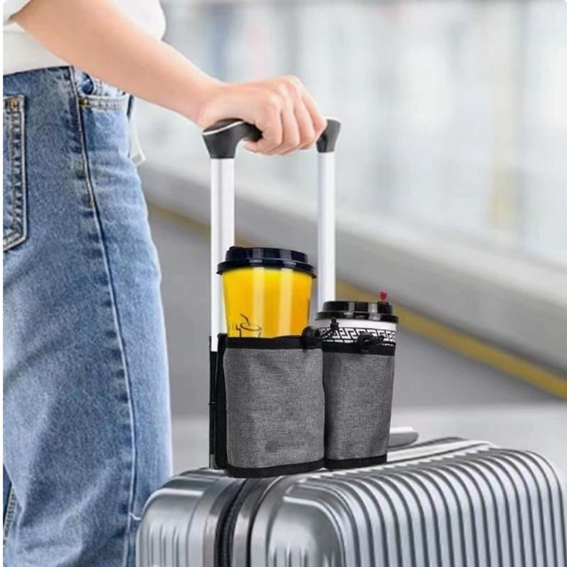 Luggage Handle Water Bottle Holder Bag Dual Cup Storage Pouch Adjustable Drawstring Drink Carrier For Travel Suitcase Use