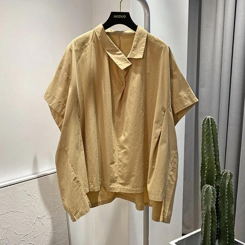 Dam Översized Kortärmad Skjorta Casual Lös Passform Enfärgad Blus Mångsidig Topp