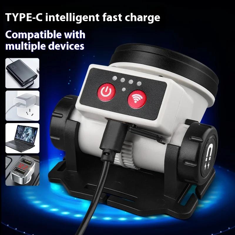 USB Rechargeable Headlamp Smart Motion Sensor LED Outdoor Strong Light High Lumen Headlight Waterproof Head Lamp