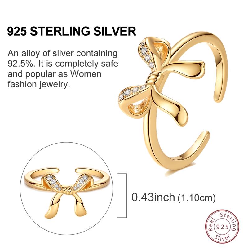 Original Copper Ring Bowknot Open Shiny Gold Women Valentine'S Day Birthday Gift Diy Jewelry