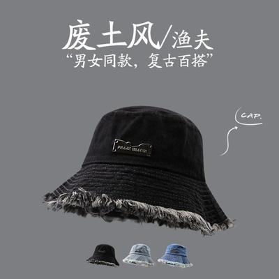 Denim Bucket Hat Spring and Autumn Women Wash Old Rough Edge Sunscreen Sunshade Advanced Sense Hat Show Washbasin Hat Autumn and Winter