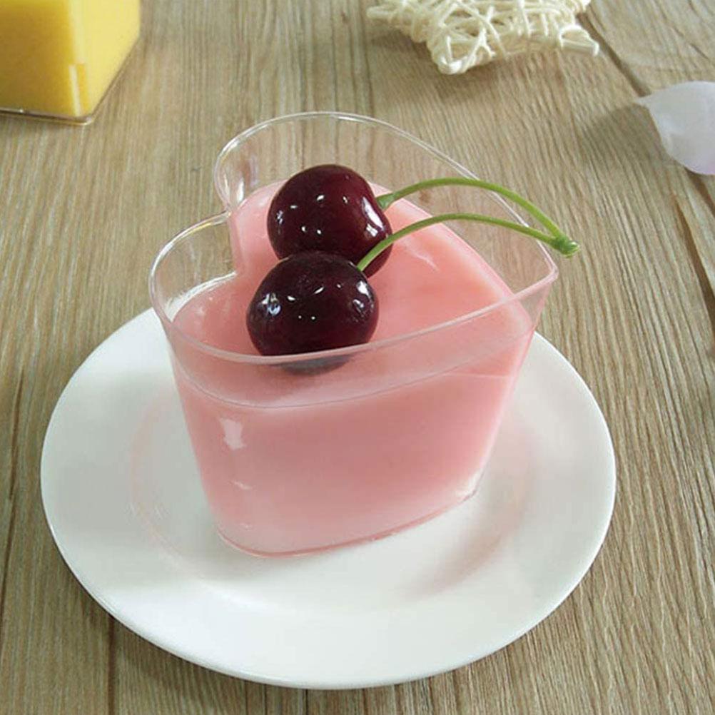 Disposable Pudding Cup Heart Shaped Plastic Ice Cream Dessert Jelly Cups Appetizer Bowls Trifle Bowl Food Container 150ml 10Pcs