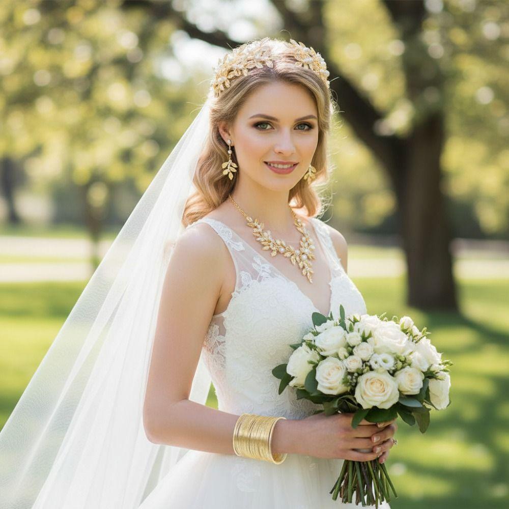 Bridal Earrings Women's Wedding Jewelry Set Gold Rhinestone Jewelry Set  Hair Accessories