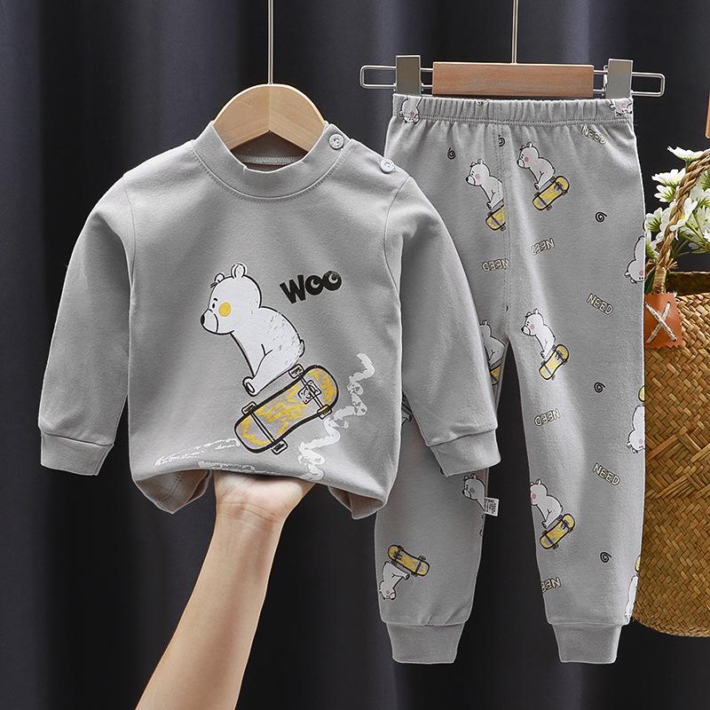 Tegneserie Barn 100% Bomull Undertøyssett Gutter & Jenter Termisk Pyjamas Myk Langermet Topp & Bukser Koselig Hjemmeklær & Nattøy