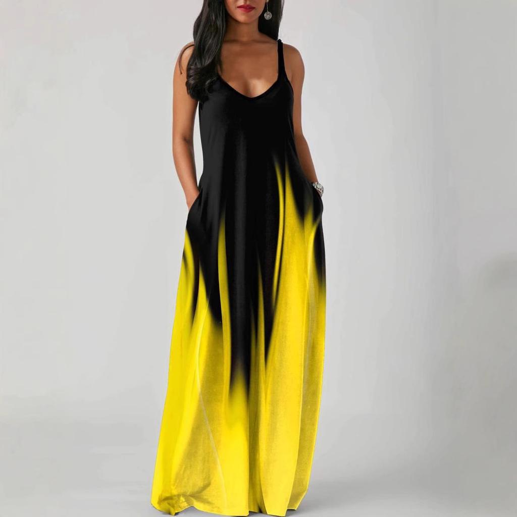 Einteiliges Mid-Waist-Kleid, Trägertyp, temperamentvoll, elegant, Taschendruck, Urlaubs-Strandkleid