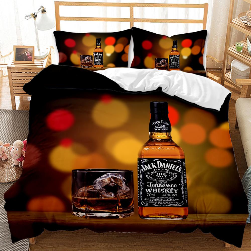 Wine Bottle Pattern Three-Piece Set 3D Digital Printing Abrasive Quilt Cover Bedding Kit