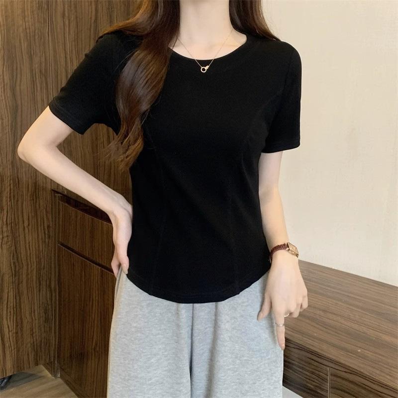 Women's Summer Short-Sleeve T-Shirt with a Slim Fit and Irregular Hem Design