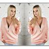 Fashion Full Women Sleeve Sexy Deep V Neck Blouse Plus Size Sweater Zipper
