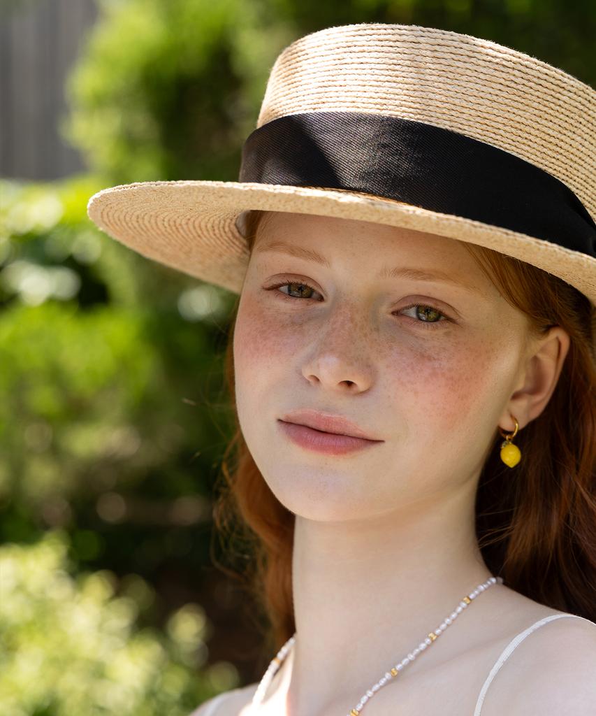 Tatiana Lunel Ribbon Band Natural Raffia Boater Hat Ht8195 Black