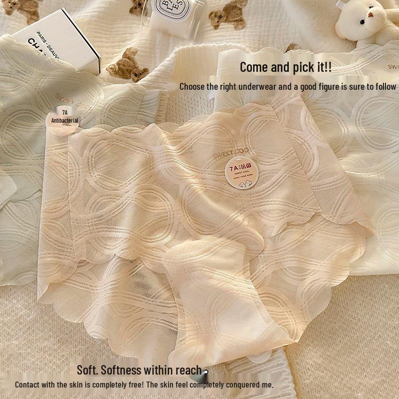 Lace Women's Panties: Mid-Waist, Antibacterial Cotton Briefs with Extended Crotch for Summer