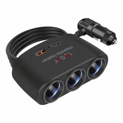 מטען לרכב: מתאם USB ו-Type-C רב-תכליתי עם טעינה מהירה PD ושלוש שקעים