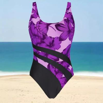 One-piece Color-blocked Floral Pattern Tight-fitting European and American Swimsuit for Women, Sexy and Fashionable