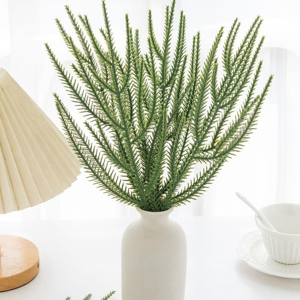 12pcs Green Soft Rubber Artificial Pine Branches Plastic Plant Simulated Pine Needles Christmas Tree Decor Artificial Cedar
