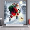 Curtain Shower Christmas With Hook Waterproof Fabric Bathroom Santa Xmas Claus