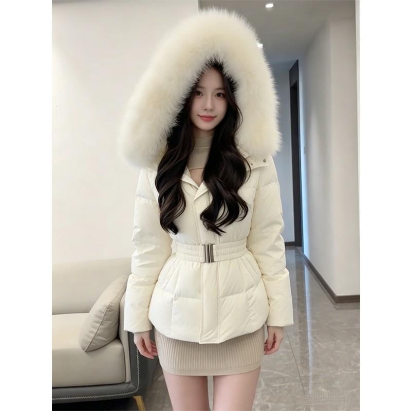2026 Womens Short Down Jacket With Hood Faux Fur Trim Slim Fit Winter Warm Coat