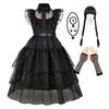Costume Cosplay Enfant Mercredi Addams avec Robe en Mousseline pour les Fêtes d'Halloween