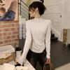 Half turtleneck long-sleeved bottoming shirt T-shirt for women in autumn and winter new fishbone slimming plus velvet inner mid-collar irregular top