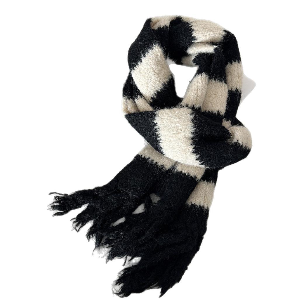 Winter Warm Long Tassel Striped Knitted Scarf Sweet and Cute Shawl Thick Warm Scarf