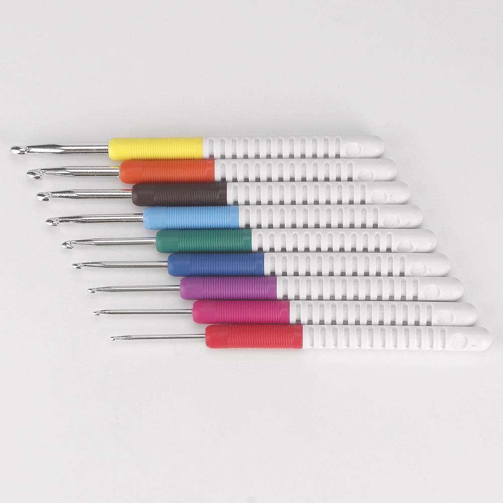 9pc/set ABS plastic handle crochet hooks,  two-color threaded knitting needles, perfect weaving tools for weaving enthusiasts
