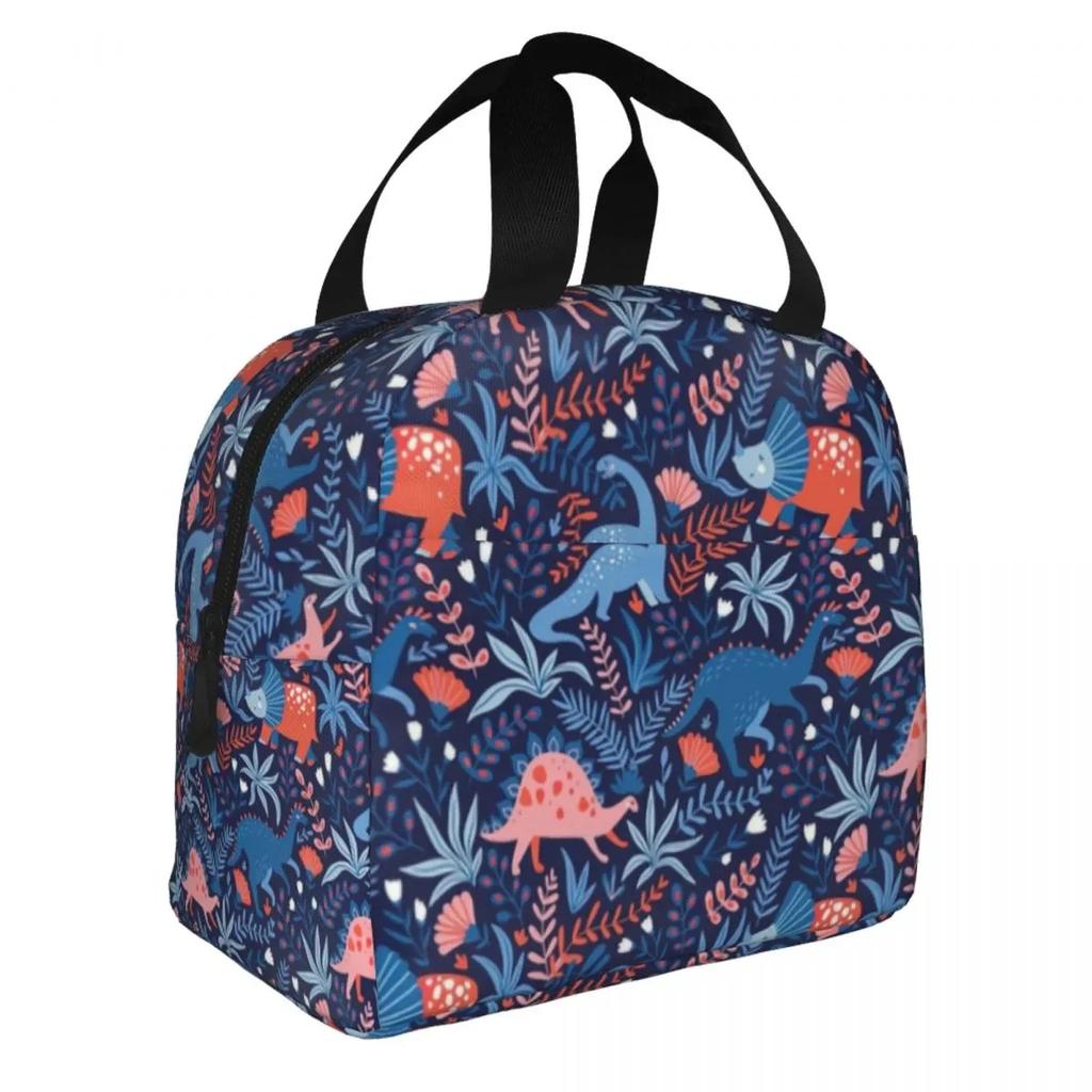 Cartoon Dinosaur Print Thermal Insulated Lunch Bag Women Portable Lunch Tote for Outdoor Camping Travel Multifunction Food Box