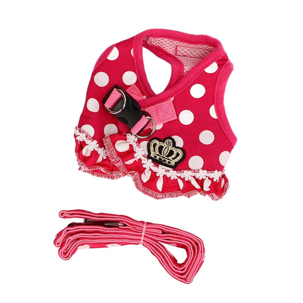 Pink Tone Small Dog Vest Harness Polka Dot Print Puppy Outdoor Harness Daily Walking