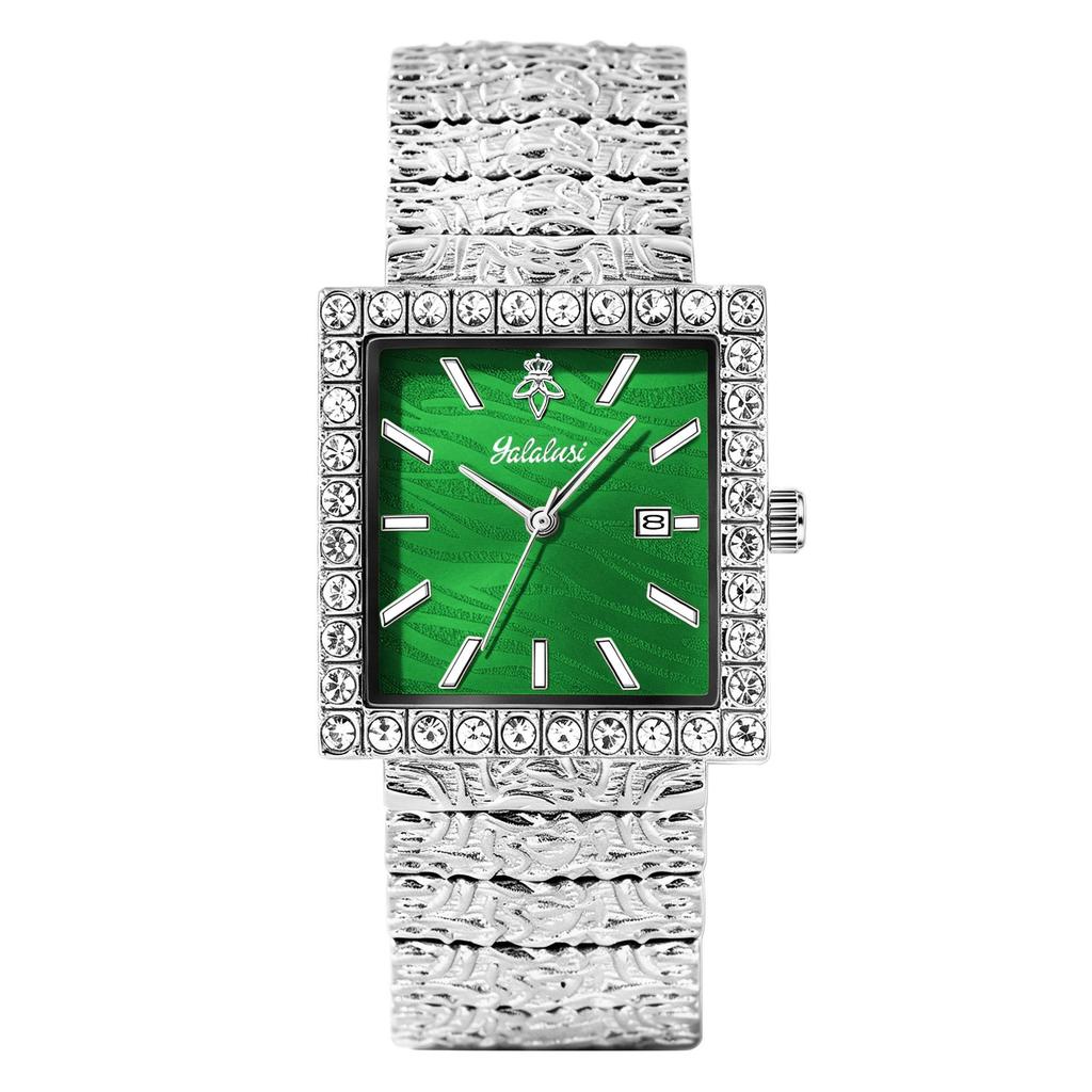 Luxury Square Quartz Watch Crystal Bezel Textured Dial Vintage Carved Metal Bracelet Waterproof Daily Dress Watch for Men Women Couple Matching Watch