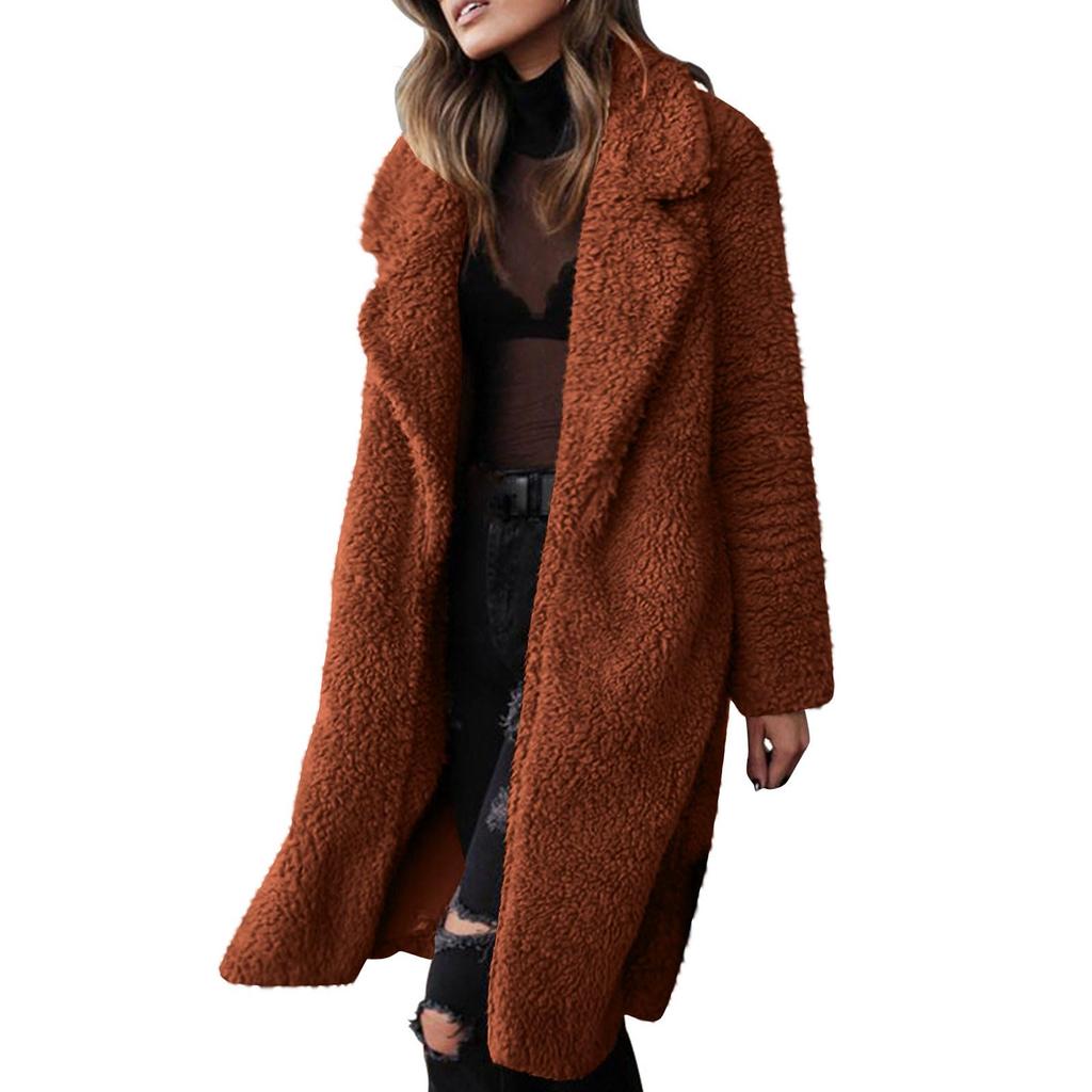 Women's Long-sleeved Warm Plush Jacket With A Lapel