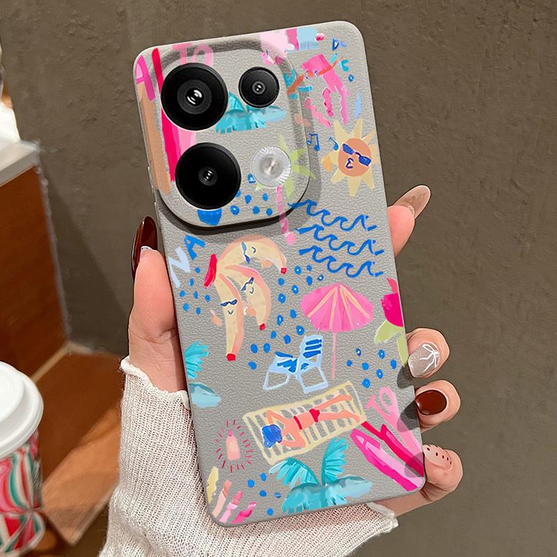 Kreslený pouzdro na malování na dovolenou pro Xiaomi Redmi Note 14 13 Pro 5G 4G 12 11 Funda Xiaomi 14T 13T 11T Pro Silikonový kryt s koženou texturou