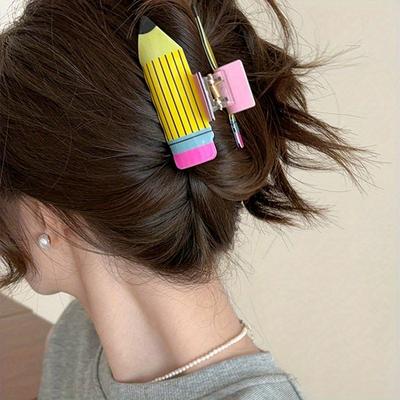 1 Stück Große 9cm/3,54in Bleistiftförmige Personalisierte Interessante Haarspange, Make-up, Outfit-Matching, Katzenohren, Haarschmuck, Haarklammer, Klammern