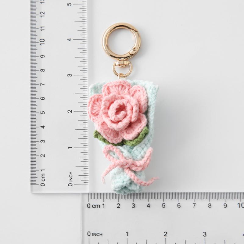 Crocheted Bouquet Handheld Flower Design Chic Bag Pendant Handmade Multiple Colors Gift Accessories 6 Colors